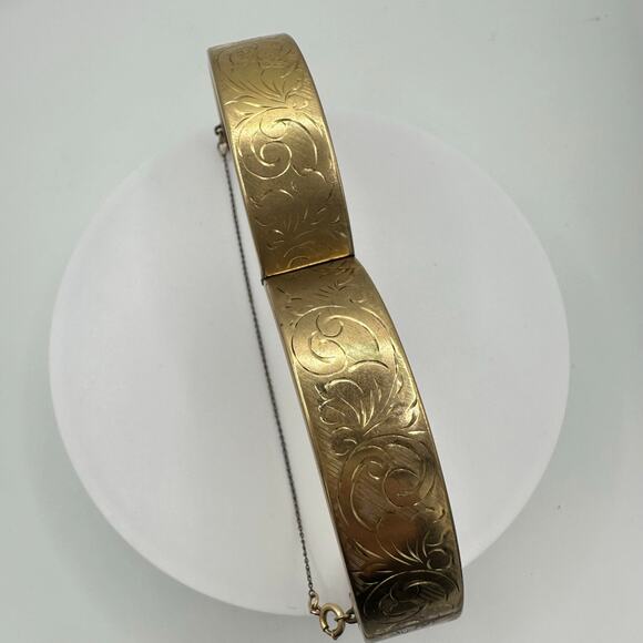 Antique Victorian English 1/5 9kt rolled gold filled hinged bangle bracelet - Picture 9 of 12